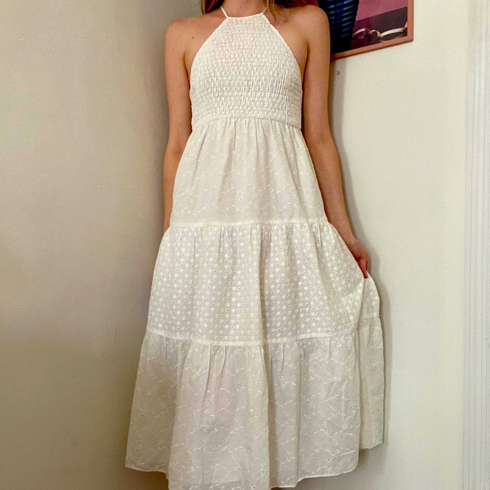 Zara Rare Eyelet Maxi Dress Sleeveless With Cut Work Embroidery White